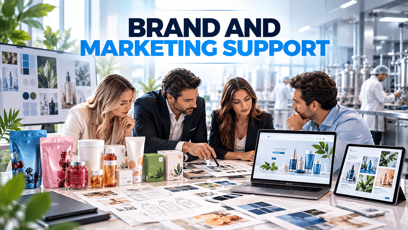 White Lab USA brand and marketing support team developing product concepts, packaging designs, brand identities and e-commerce websites
