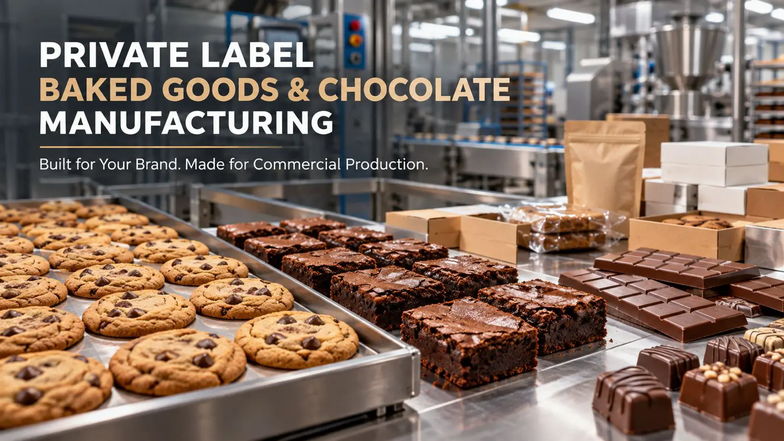Private label cookies, brownies and chocolate manufacturing in a U.S. production facility