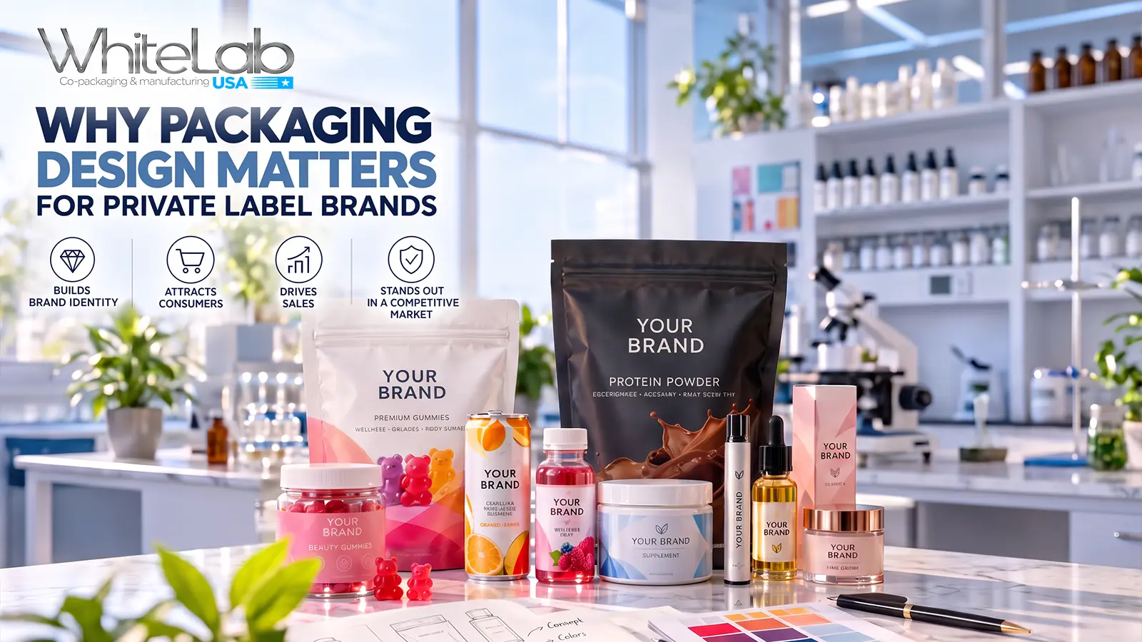 Distinctive private label product packaging concepts showing consistent brand identity