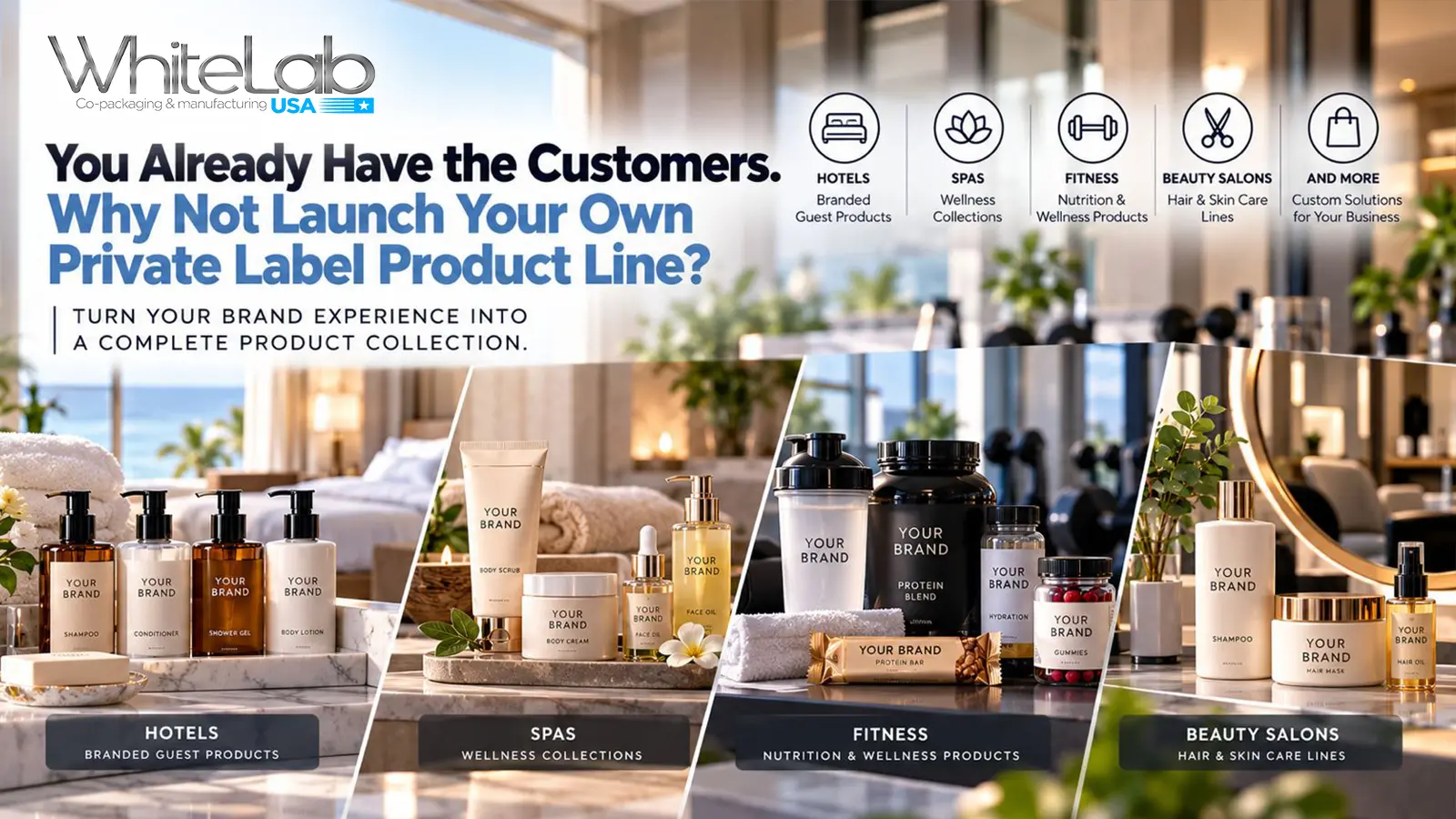 Private label product line concepts for hotels spas and customer-facing businesses